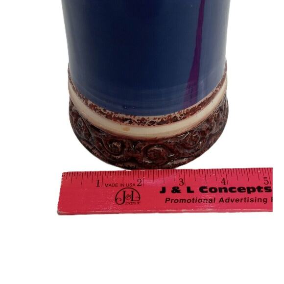 Blue Yellow Fruit Vase 11" Charleston Style Handcrafted Decor - Picture 10 of 12